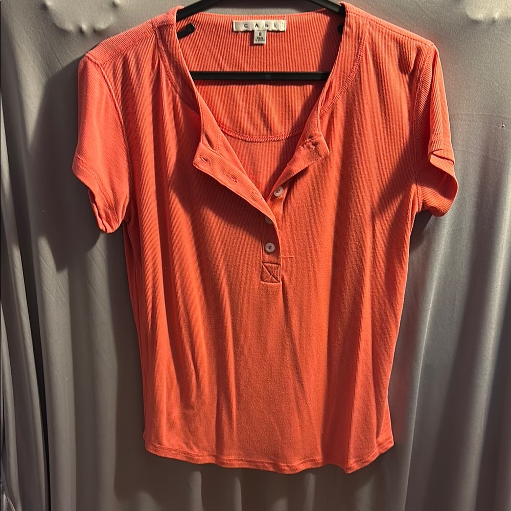 CAbi Orange Short Sleeve Button Down Shirt
